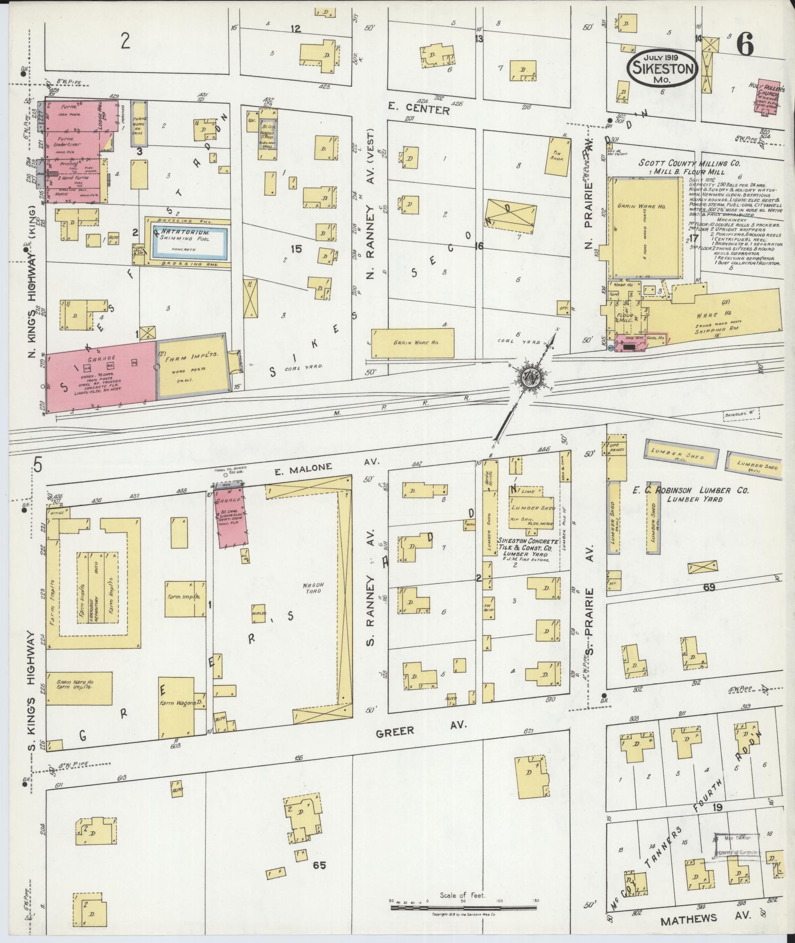 Sanborn Fire Insurance Map from Sikeston, Scott County, Missouri (1919), Sheet #0006 - Historic Sanborn Fire Insurance Map Print, vintage old map wall art, antique decor, genealogy gift, Missouri Missouri map