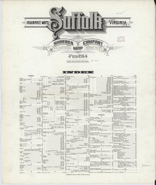 Sanborn Fire Insurance Map from Suffolk, Independent Cities, Virginia (1914), Sheet #0001 - Historic Sanborn Fire Insurance Map Print, vintage old map wall art, antique decor, genealogy gift, Virginia Virginia map