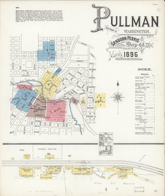 Sanborn Fire Insurance Map from Pullman, Whitman County, Washington (1896), Sheet #0001 - Complete Map Set gallery image, historic Sanborn map, vintage wall art, Washington Washington