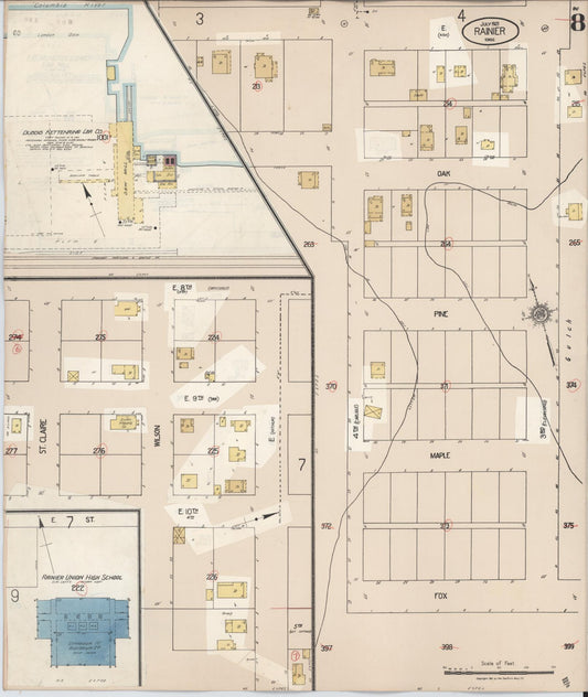 Sanborn Fire Insurance Map from Rainier, Columbia County, Oregon (1931), Sheet #0008 - Historic Sanborn Fire Insurance Map Print, vintage old map wall art, antique decor, genealogy gift, Oregon Oregon map