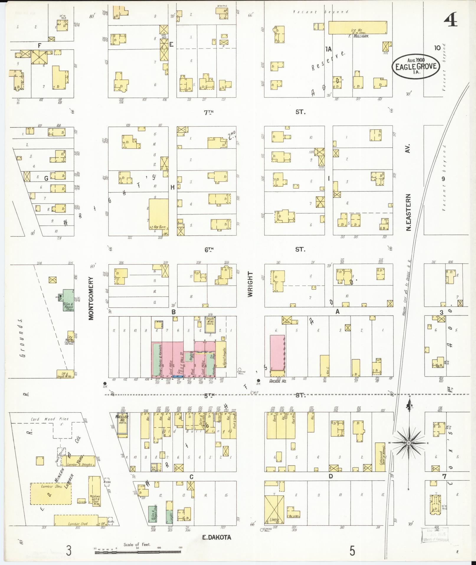 Sanborn Fire Insurance Map from Eagle Grove, Wright County, Iowa (1900), Sheet #0004 - Historic Sanborn Fire Insurance Map Print, vintage old map wall art