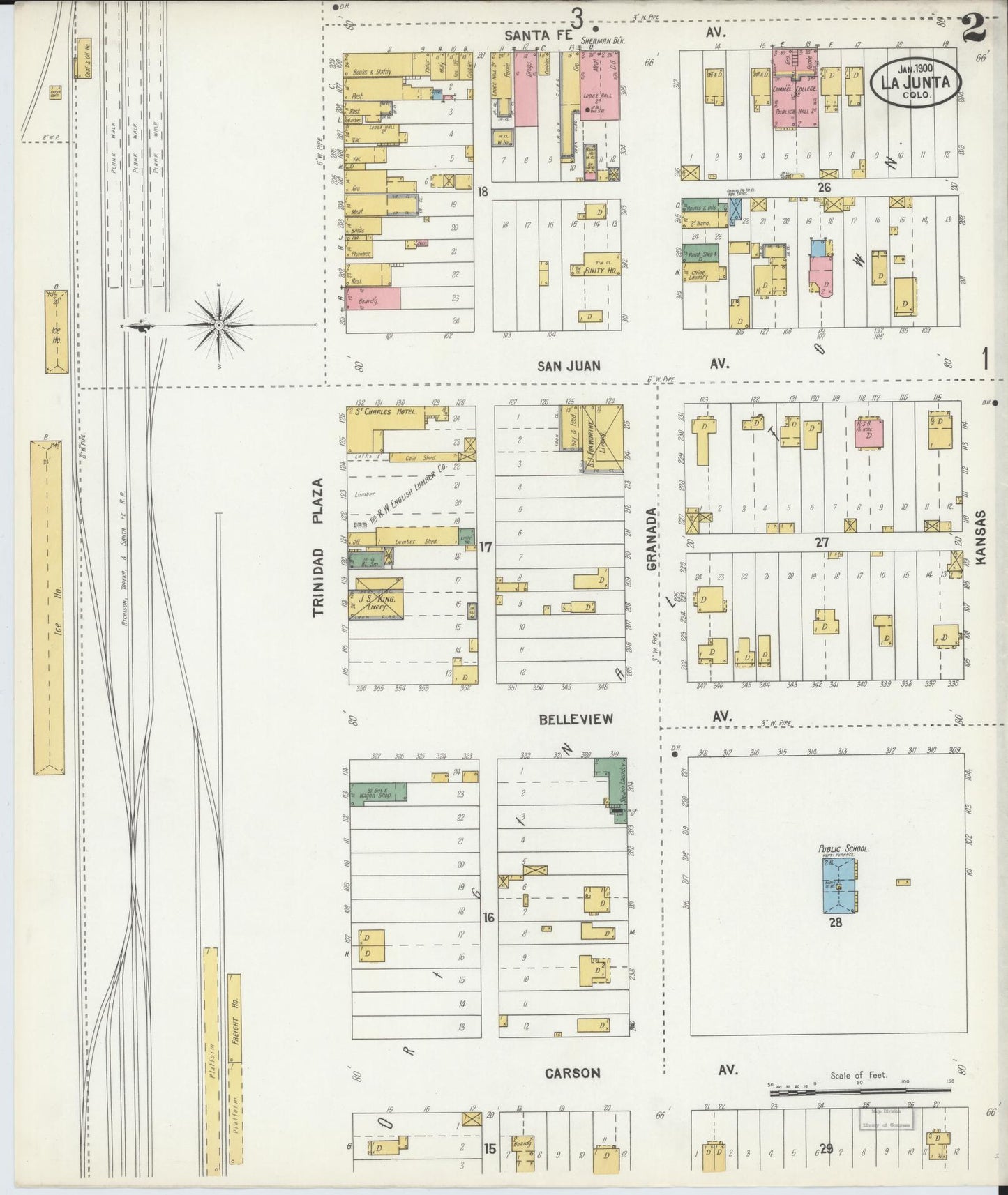 Sanborn Fire Insurance Map from La Junta, Otero County, Colorado (1900), Sheet #0002 - Complete Map Set gallery image, historic Sanborn map, vintage wall art, Colorado Colorado