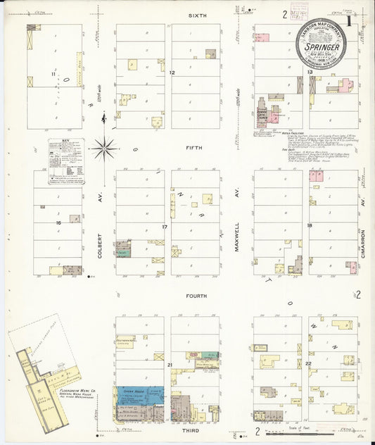 Sanborn Fire Insurance Map from Springer, Colfax County, New Mexico (1908), Sheet #0001 - Historic Sanborn Fire Insurance Map Print, vintage old map wall art, antique decor, genealogy gift, New Mexico New Mexico map