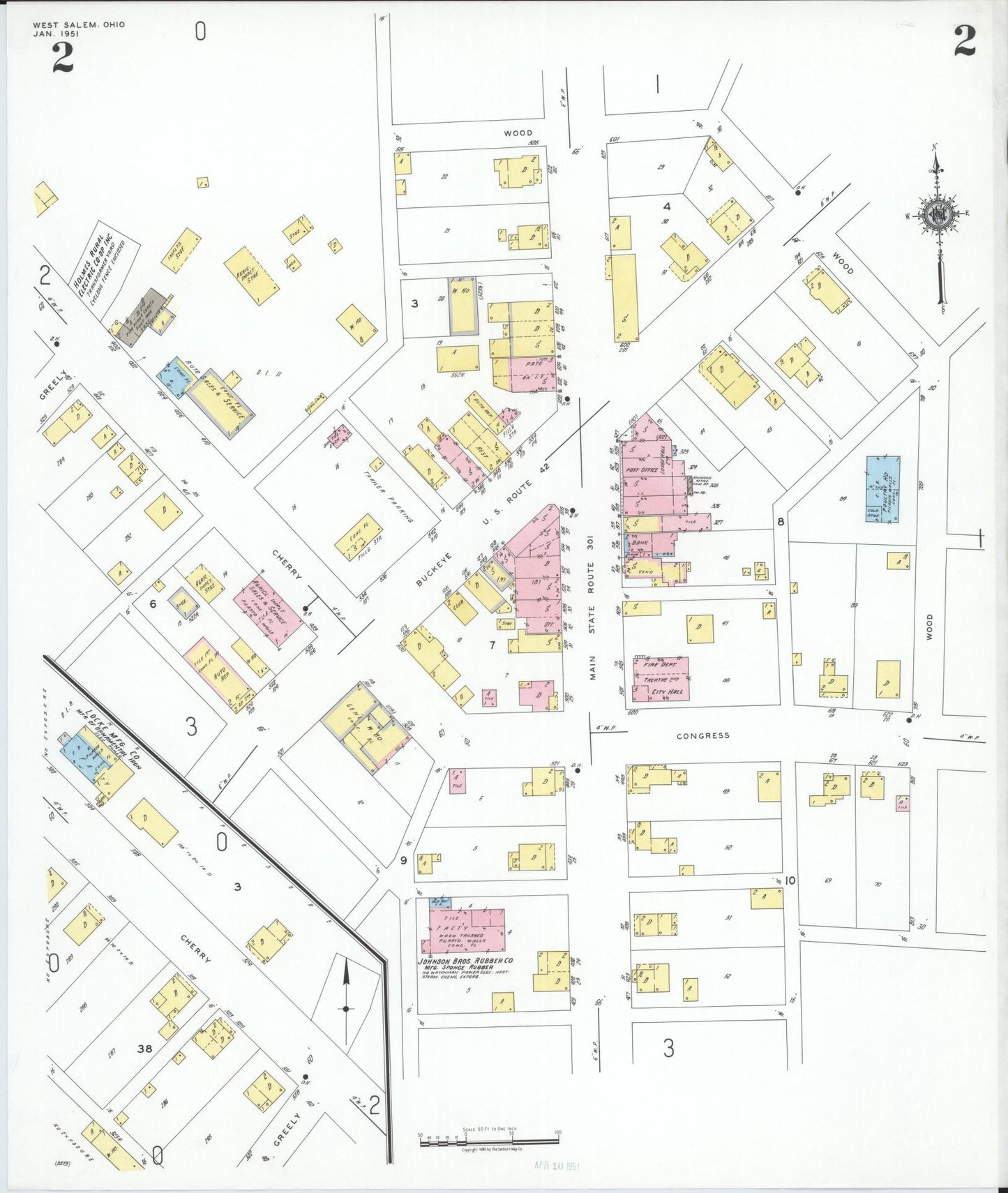 Sanborn Fire Insurance Map from West Salem, Wayne County, Ohio (1951), Sheet #0002 - Complete Map Set gallery image, historic Sanborn map, vintage wall art, Ohio Ohio
