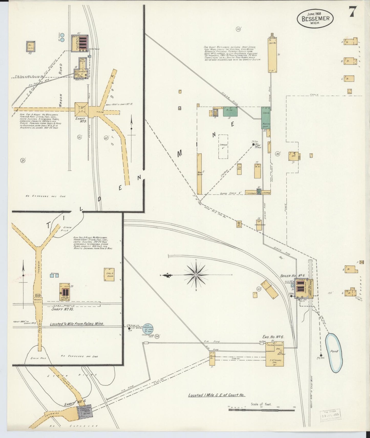Sanborn Fire Insurance Map from Bessemer, Gogebic County, Michigan (1908), Sheet #0007 - Historic Sanborn Fire Insurance Map Print, vintage old map wall art, antique decor, genealogy gift, Michigan Michigan map