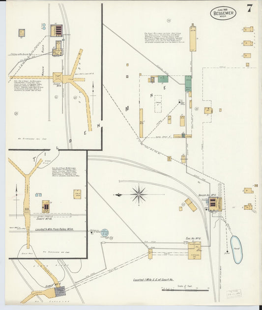 Sanborn Fire Insurance Map from Bessemer, Gogebic County, Michigan (1908), Sheet #0007 - Historic Sanborn Fire Insurance Map Print, vintage old map wall art, antique decor, genealogy gift, Michigan Michigan map