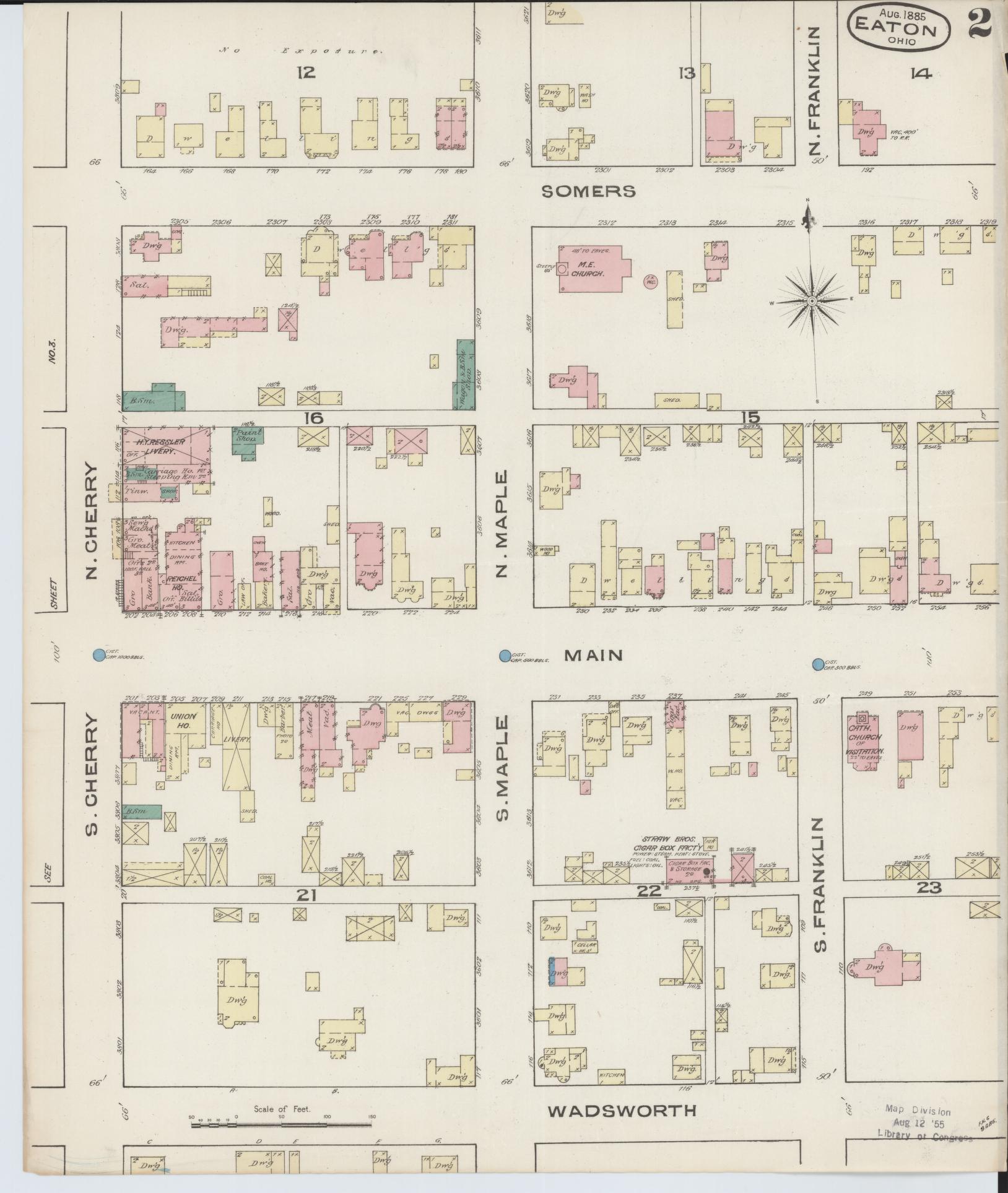 Sanborn Fire Insurance Map from Eaton, Preble County, Ohio (1885), Sheet #0002 - Complete Map Set gallery image, historic Sanborn map, vintage wall art, Ohio Ohio