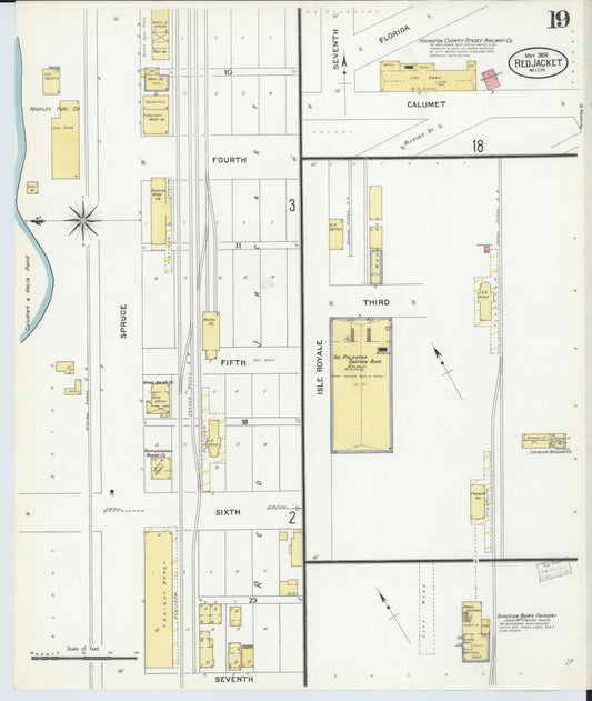 Sanborn Fire Insurance Map from Red Jacket, Houghton County, Michigan (1908), Sheet #0019 - Historic Sanborn Fire Insurance Map Print, vintage old map wall art, antique decor, genealogy gift, Michigan Michigan map