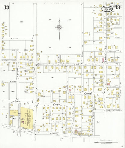 Sanborn Fire Insurance Map from Tyler, Smith County, Texas (1928), Sheet #0013 - Complete Map Set gallery image, historic Sanborn map, vintage wall art, Texas Texas