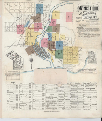 Sanborn Fire Insurance Map from Manistique, Schoolcraft County, Michigan (1950), Sheet #0001 - Historic Sanborn Fire Insurance Map Print, vintage old map wall art, antique decor, genealogy gift, Michigan Michigan map