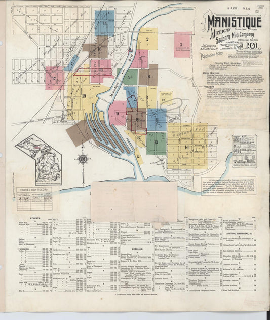 Sanborn Fire Insurance Map from Manistique, Schoolcraft County, Michigan (1950), Sheet #0001 - Historic Sanborn Fire Insurance Map Print, vintage old map wall art, antique decor, genealogy gift, Michigan Michigan map
