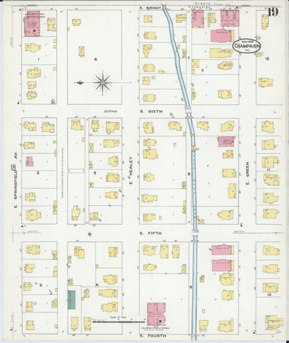 Sanborn Fire Insurance Map from Champaign, Champaign County, Illinois (1909), Sheet #0019 - Complete Map Set gallery image, historic Sanborn map, vintage wall art, Illinois Illinois
