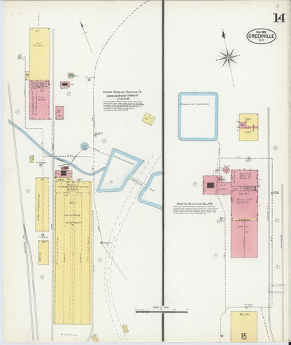 Sanborn Fire Insurance Map from Greenville, Greenville County, South Carolina (1902), Sheet #0014 - Complete Map Set gallery image, historic Sanborn map, vintage wall art, South Carolina South Carolina