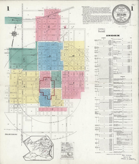 Sanborn Fire Insurance Map from Seguin, Guadalupe County, Texas (1924), Sheet #0001 - Complete Map Set gallery image, historic Sanborn map, vintage wall art, Texas Texas