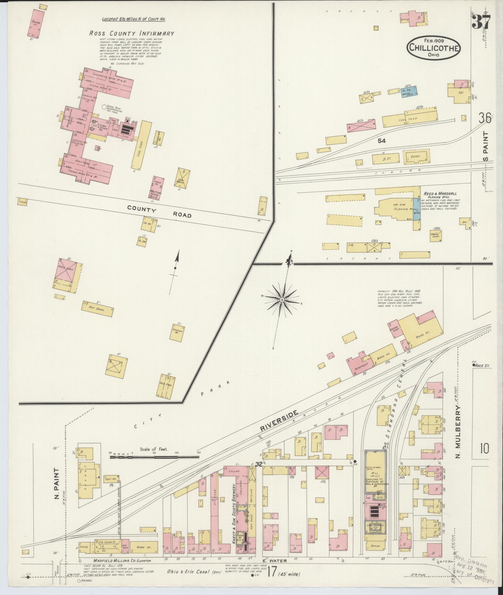Sanborn Fire Insurance Map from Chillicothe, Ross County, Ohio (1909), Sheet #0037 - Historic Sanborn Fire Insurance Map Print, vintage old map wall art, antique decor, genealogy gift, Ohio Ohio map