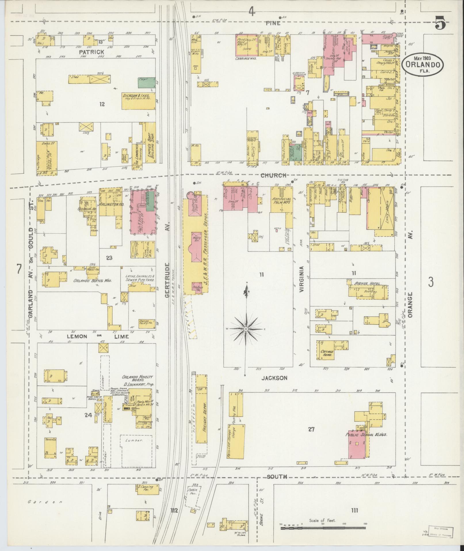 Sanborn Fire Insurance Map from Orlando, Orange County, Florida (1903), Sheet #0005 - Complete Map Set gallery image, historic Sanborn map, vintage wall art, Florida Florida