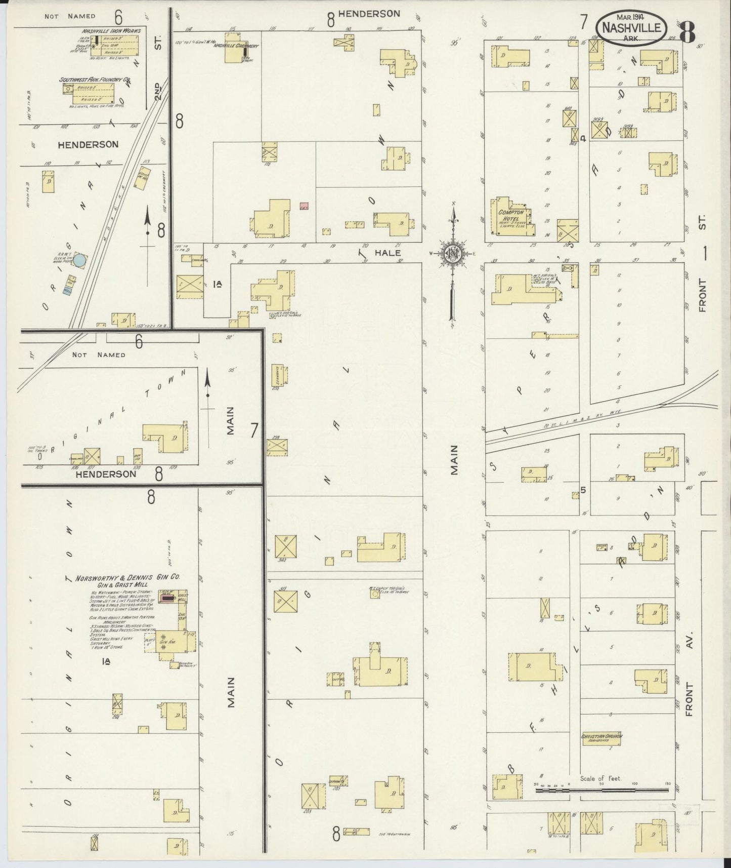 Sanborn Fire Insurance Map from Nashville, Howard County, Arkansas (1914), Sheet #0008 - Complete Map Set gallery image, historic Sanborn map, vintage wall art, Arkansas Arkansas