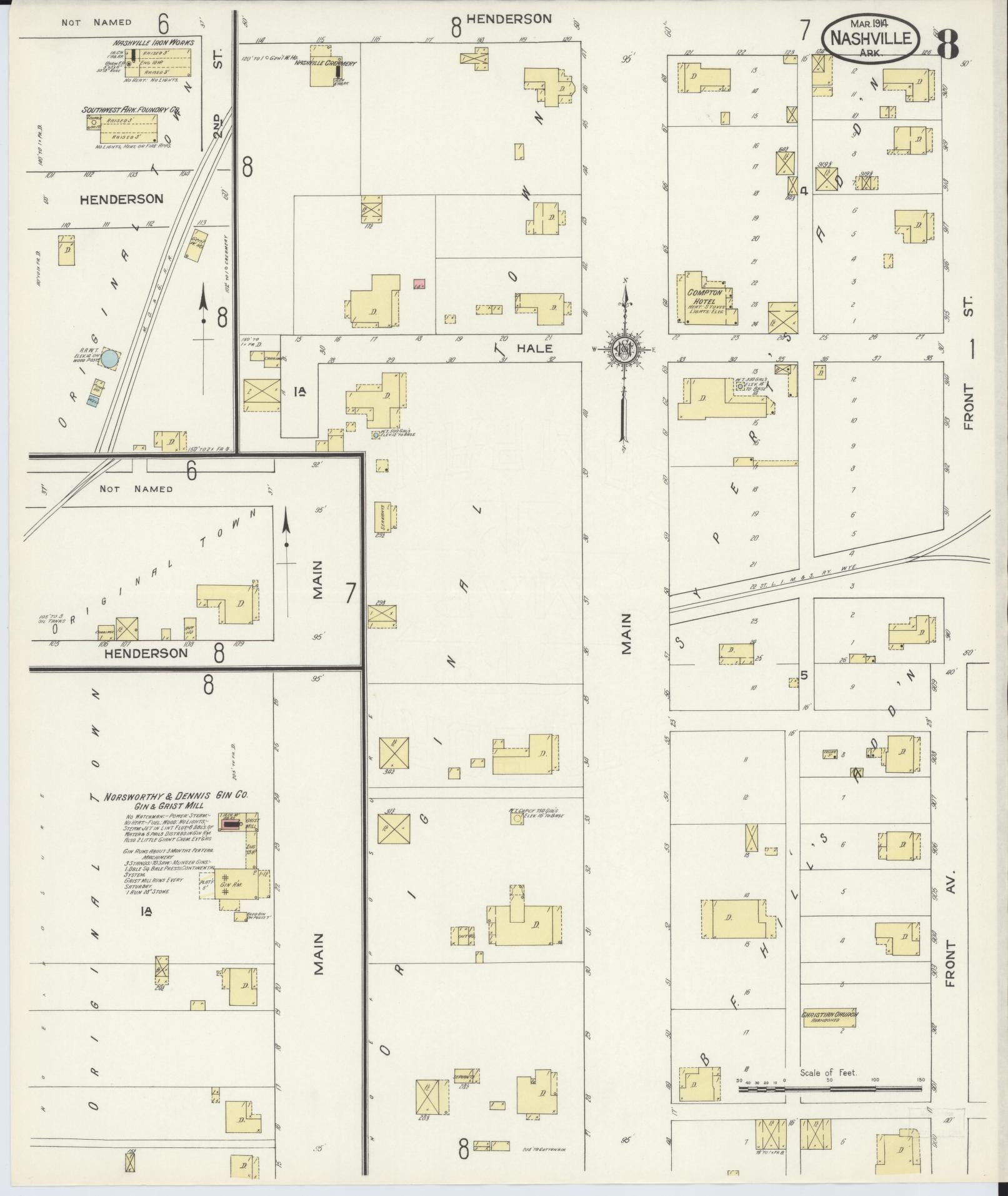 Sanborn Fire Insurance Map from Nashville, Howard County, Arkansas (1914), Sheet #0008 - Complete Map Set gallery image, historic Sanborn map, vintage wall art, Arkansas Arkansas