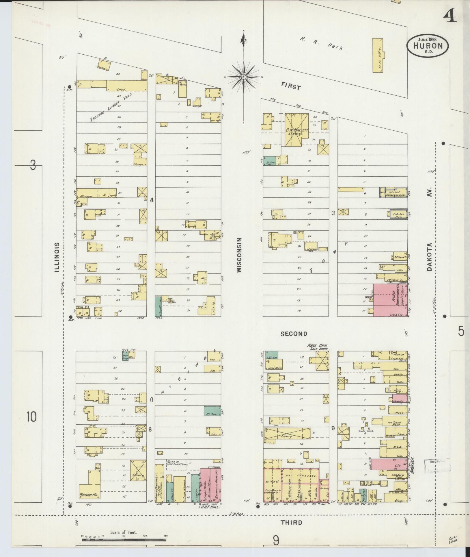 Sanborn Fire Insurance Map from Huron, Beadle County, South Dakota (1898), Sheet #0004 - Complete Map Set gallery image, historic Sanborn map, vintage wall art, South Dakota South Dakota