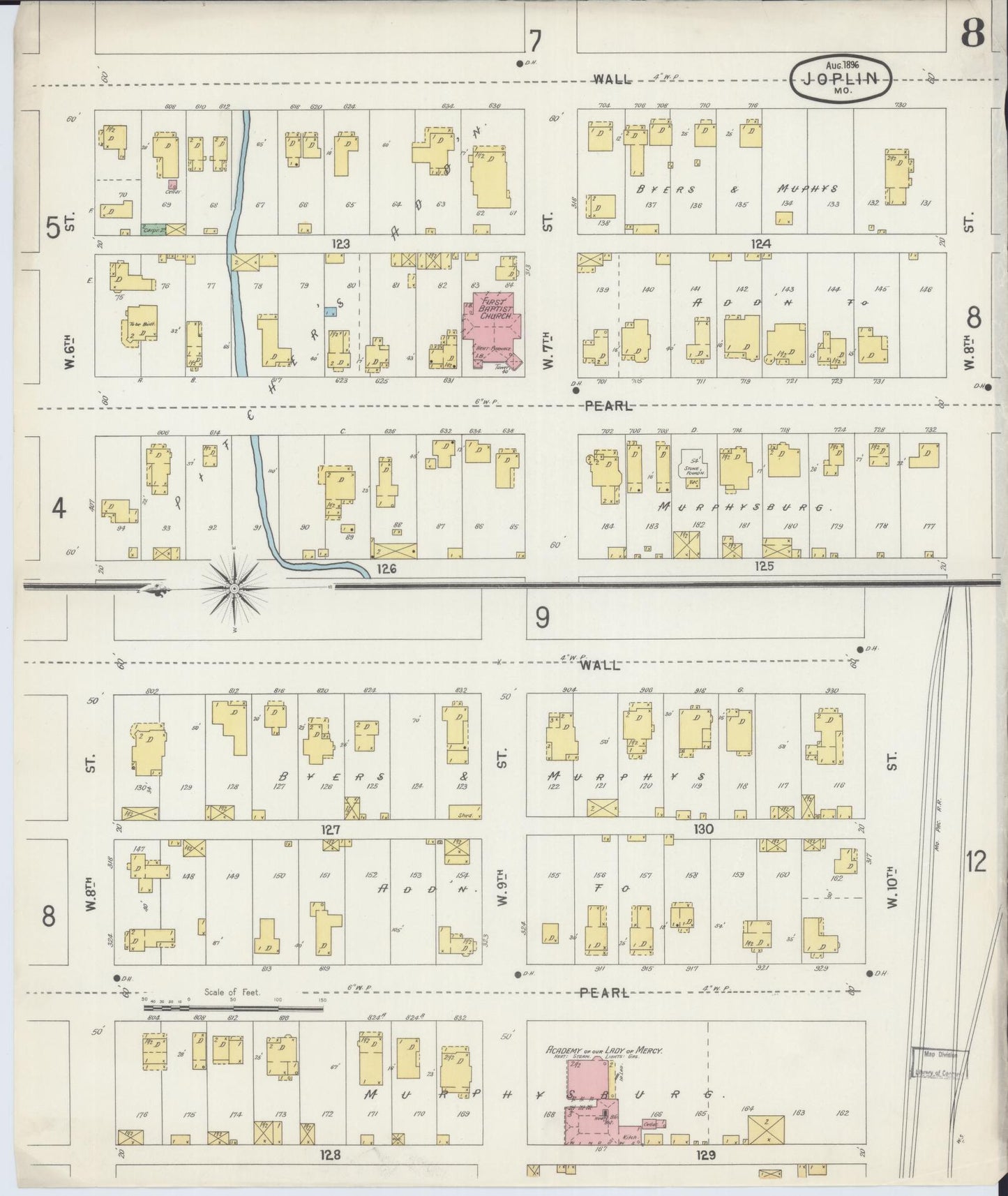 Sanborn Fire Insurance Map from Joplin, Jasper County, Missouri (1896), Sheet #0008 - Complete Map Set gallery image, historic Sanborn map, vintage wall art, Missouri Missouri