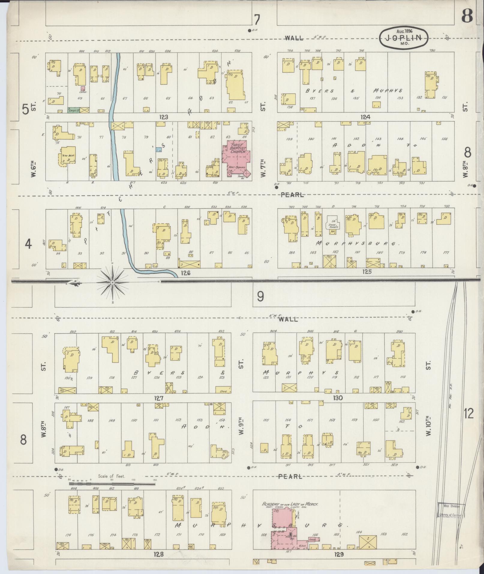 Sanborn Fire Insurance Map from Joplin, Jasper County, Missouri (1896), Sheet #0008 - Complete Map Set gallery image, historic Sanborn map, vintage wall art, Missouri Missouri
