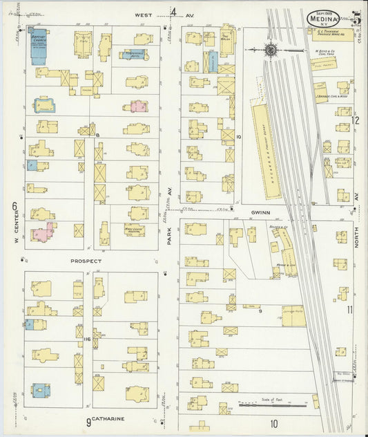 Sanborn Fire Insurance Map from Medina, Orleans County, New York (1909), Sheet #0005 - Historic Sanborn Fire Insurance Map Print, vintage old map wall art, antique decor, genealogy gift, New York New York map