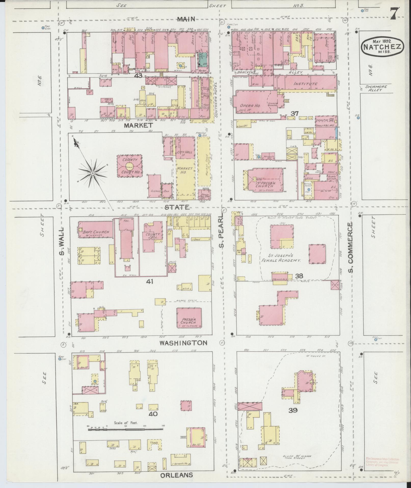 Sanborn Fire Insurance Map from Natchez, Adams County, Mississippi (1892), Sheet #0007 - Complete Map Set gallery image, historic Sanborn map, vintage wall art, Mississippi Mississippi