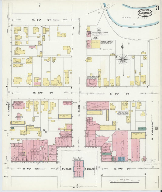 Sanborn Fire Insurance Map from Columbia, Maury County, Tennessee (1909), Sheet #0003 - Historic Sanborn Fire Insurance Map Print, vintage old map wall art, antique decor, genealogy gift, Tennessee Tennessee map