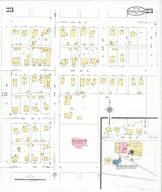 Sanborn Fire Insurance Map from Oskaloosa, Mahaska County, Iowa (1927), Sheet #0023 - Historic Sanborn Fire Insurance Map Print, vintage old map wall art