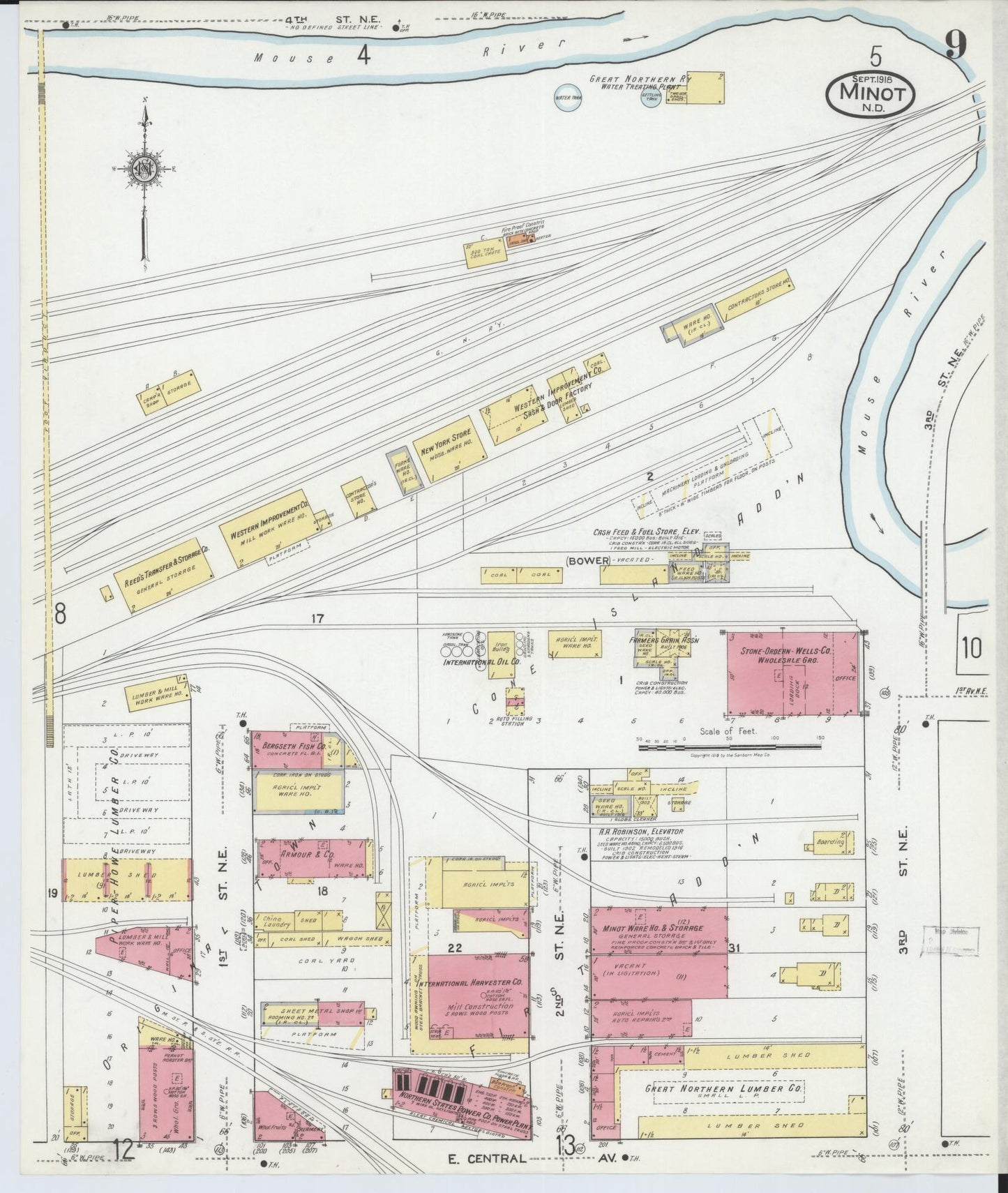 Sanborn Fire Insurance Map from Minot, Ward County, North Dakota (1918), Sheet #0009 - Complete Map Set gallery image, historic Sanborn map, vintage wall art, North Dakota North Dakota
