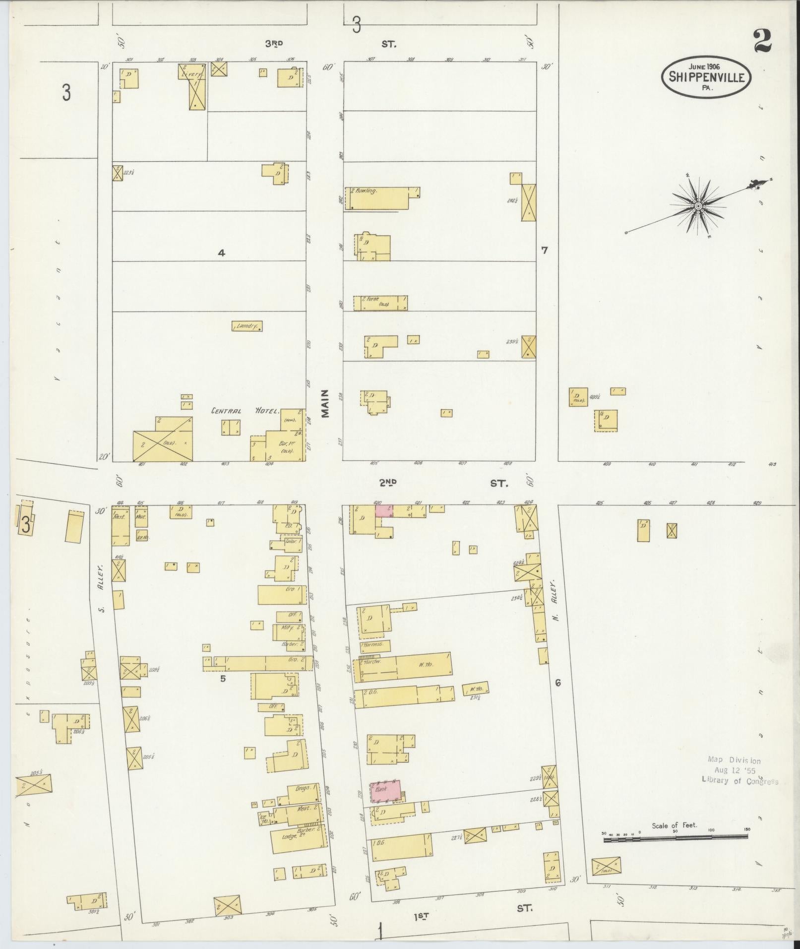 Sanborn Fire Insurance Map from Shippenville, Clarion County, Pennsylvania (1906), Sheet #0002 - Complete Map Set gallery image, historic Sanborn map, vintage wall art, Pennsylvania Pennsylvania