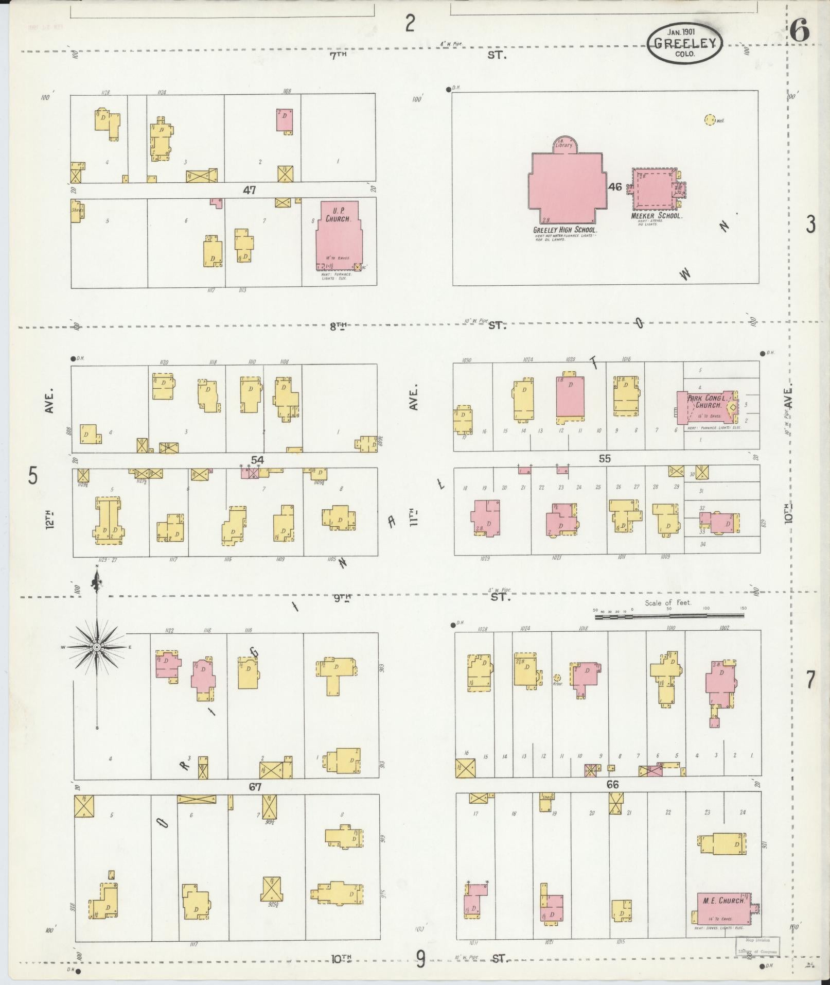 Sanborn Fire Insurance Map from Greeley, Weld County, Colorado (1901), Sheet #0006 - Historic Sanborn Fire Insurance Map Print, vintage old map wall art, antique decor, genealogy gift, Colorado Colorado map