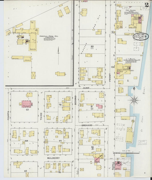 Sanborn Fire Insurance Map from Saint Clair, Saint Clair County, Michigan (1895), Sheet #0002 - Historic Sanborn Fire Insurance Map Print, vintage old map wall art, antique decor, genealogy gift, Michigan Michigan map