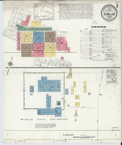 Sanborn Fire Insurance Map from Rawlins, Carbon County, Wyoming (1920), Sheet #0001 - Complete Map Set gallery image, historic Sanborn map, vintage wall art, Wyoming Wyoming