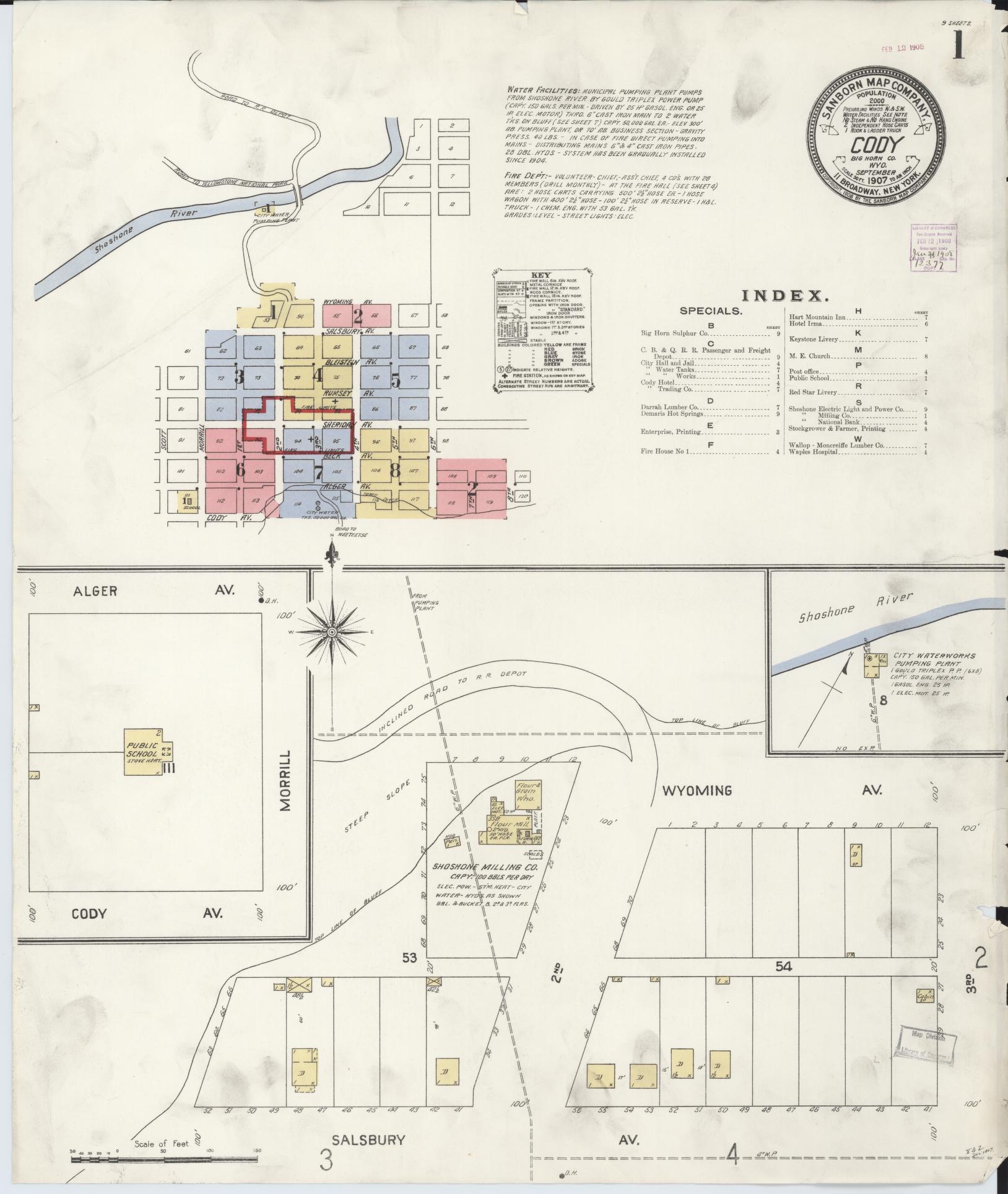 Sanborn Fire Insurance Map from Cody, Park County, Wyoming. (1907) – Historic Sanborn Fire Insurance Map Print