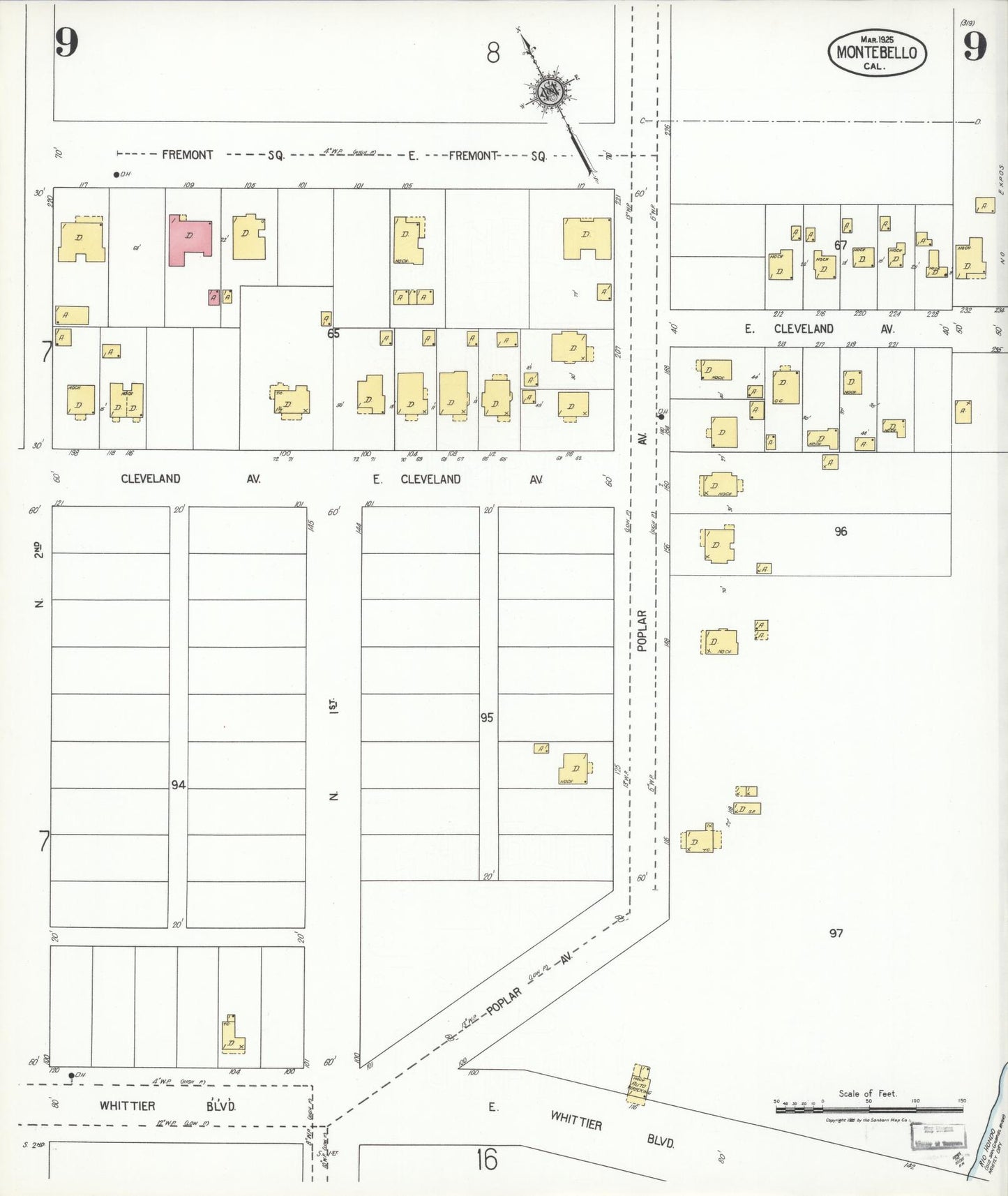 Sanborn Fire Insurance Map from Montebello, Los Angeles County, California (1925), Sheet #0009 - Complete Map Set gallery image, historic Sanborn map, vintage wall art, California California