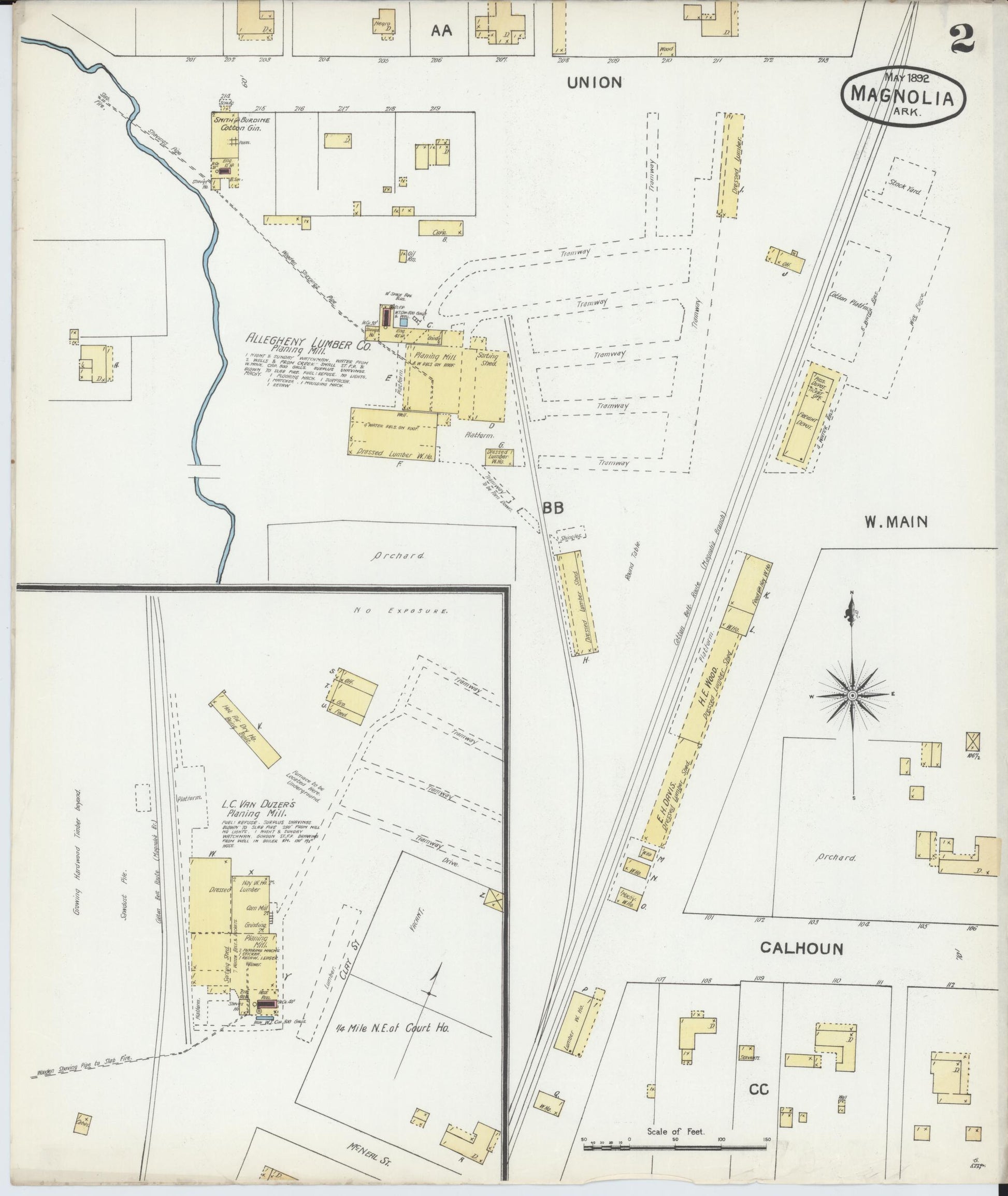 Sanborn Fire Insurance Map from Magnolia, Columbia County, Arkansas (1892), Sheet #0002 - Historic Sanborn Fire Insurance Map Print, vintage old map wall art, antique decor, genealogy gift, Arkansas Arkansas map