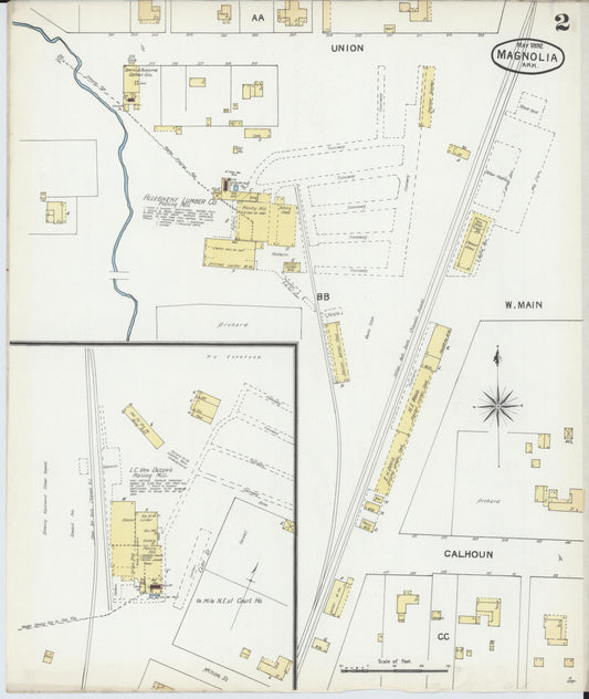 Sanborn Fire Insurance Map from Magnolia, Columbia County, Arkansas (1892), Sheet #0002 - Historic Sanborn Fire Insurance Map Print, vintage old map wall art, antique decor, genealogy gift, Arkansas Arkansas map