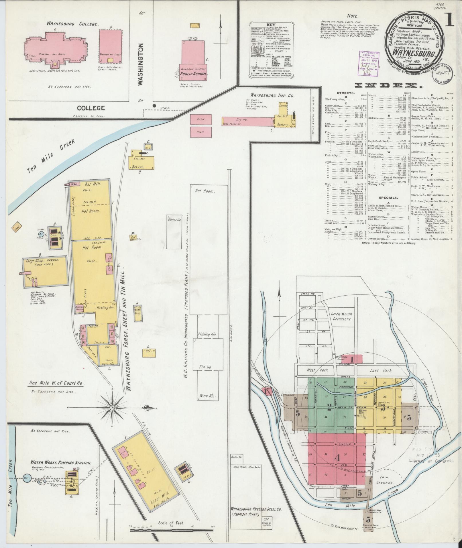 Sanborn Fire Insurance Map from Waynesburg, Greene County, Pennsylvania. (1901) – Historic Sanborn Fire Insurance Map Print