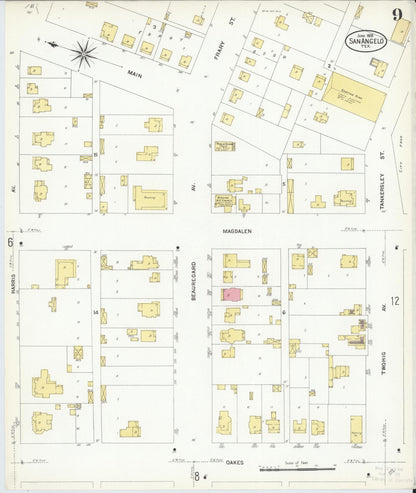 Sanborn Fire Insurance Map from San Angelo, Tom Green County, Texas (1908), Sheet #0009 - Complete Map Set gallery image, historic Sanborn map, vintage wall art, Texas Texas