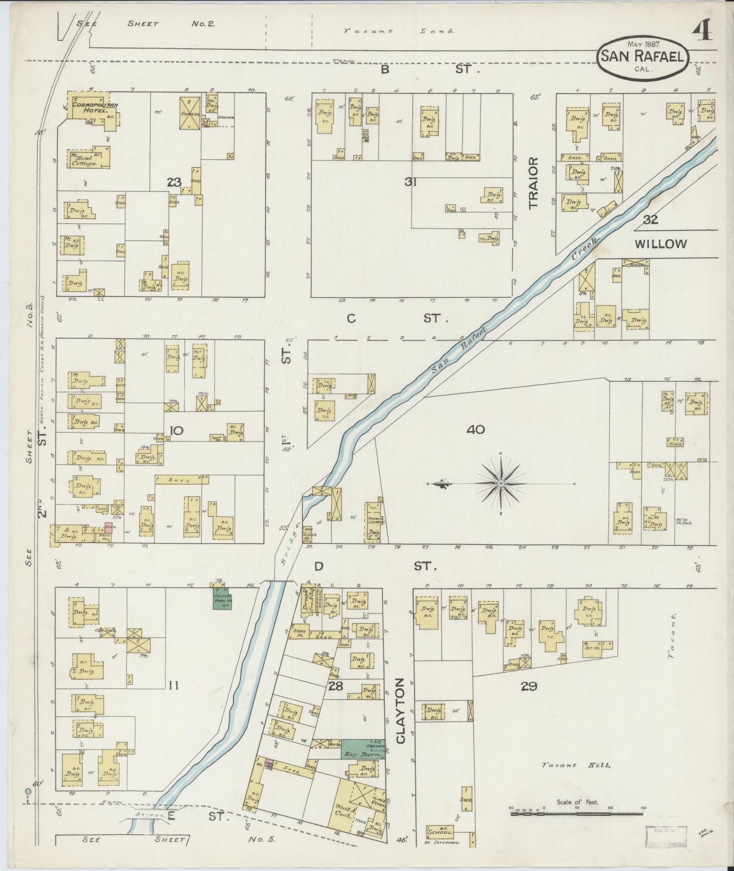 Sanborn Fire Insurance Map from San Rafael, Marin County, California (1887), Sheet #0004 - Complete Map Set gallery image, historic Sanborn map, vintage wall art, California California