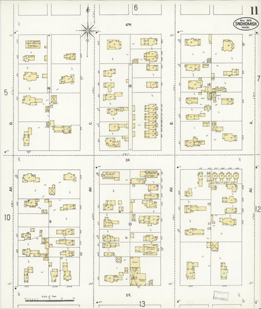 Sanborn Fire Insurance Map from Snohomish, Snohomish County, Washington (1908), Sheet #0011 - Historic Sanborn Fire Insurance Map Print, vintage old map wall art, antique decor, genealogy gift, Washington Washington map