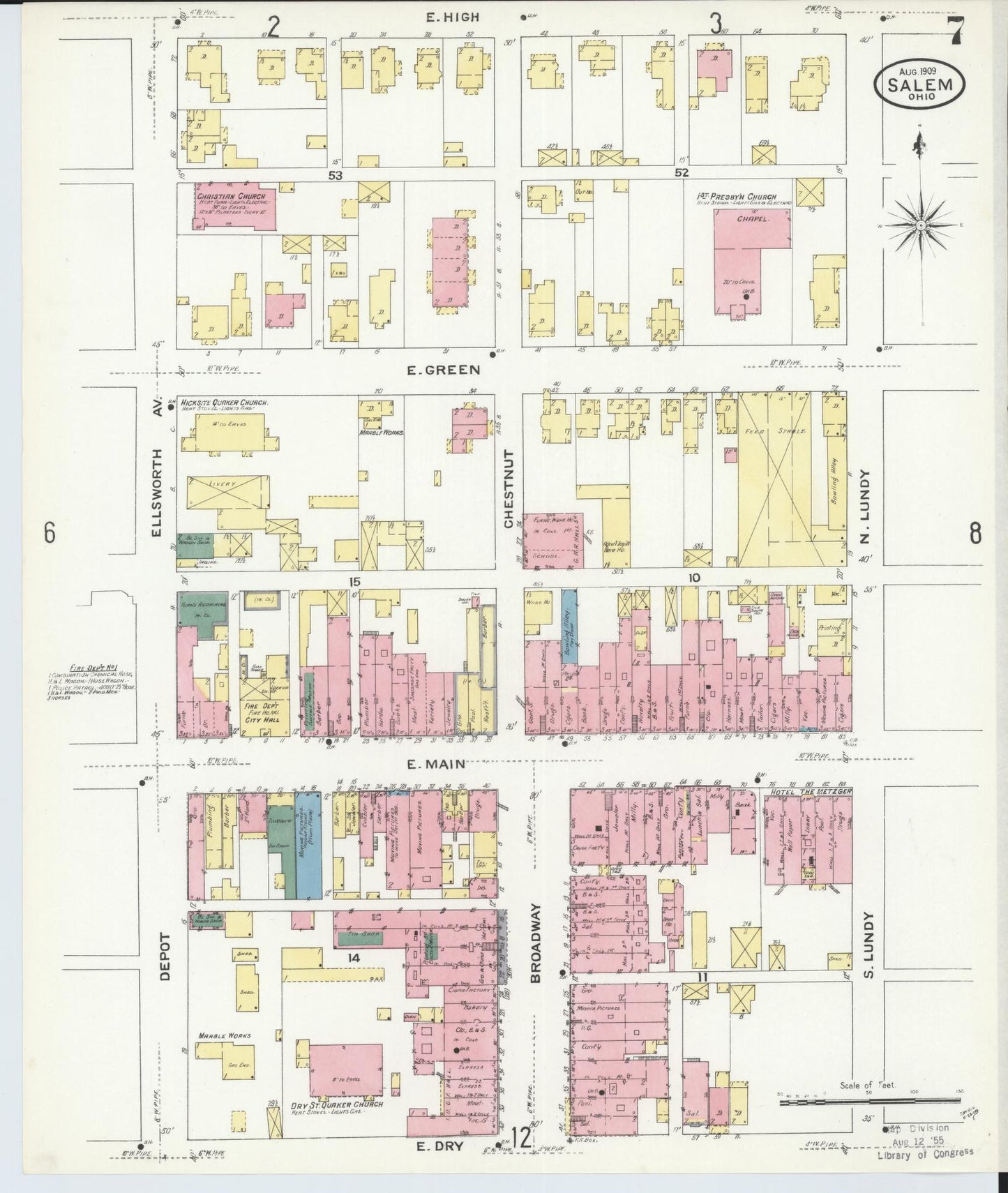 Sanborn Fire Insurance Map from Salem, Columbiana County, Ohio (1909), Sheet #0007 - Complete Map Set gallery image, historic Sanborn map, vintage wall art, Ohio Ohio