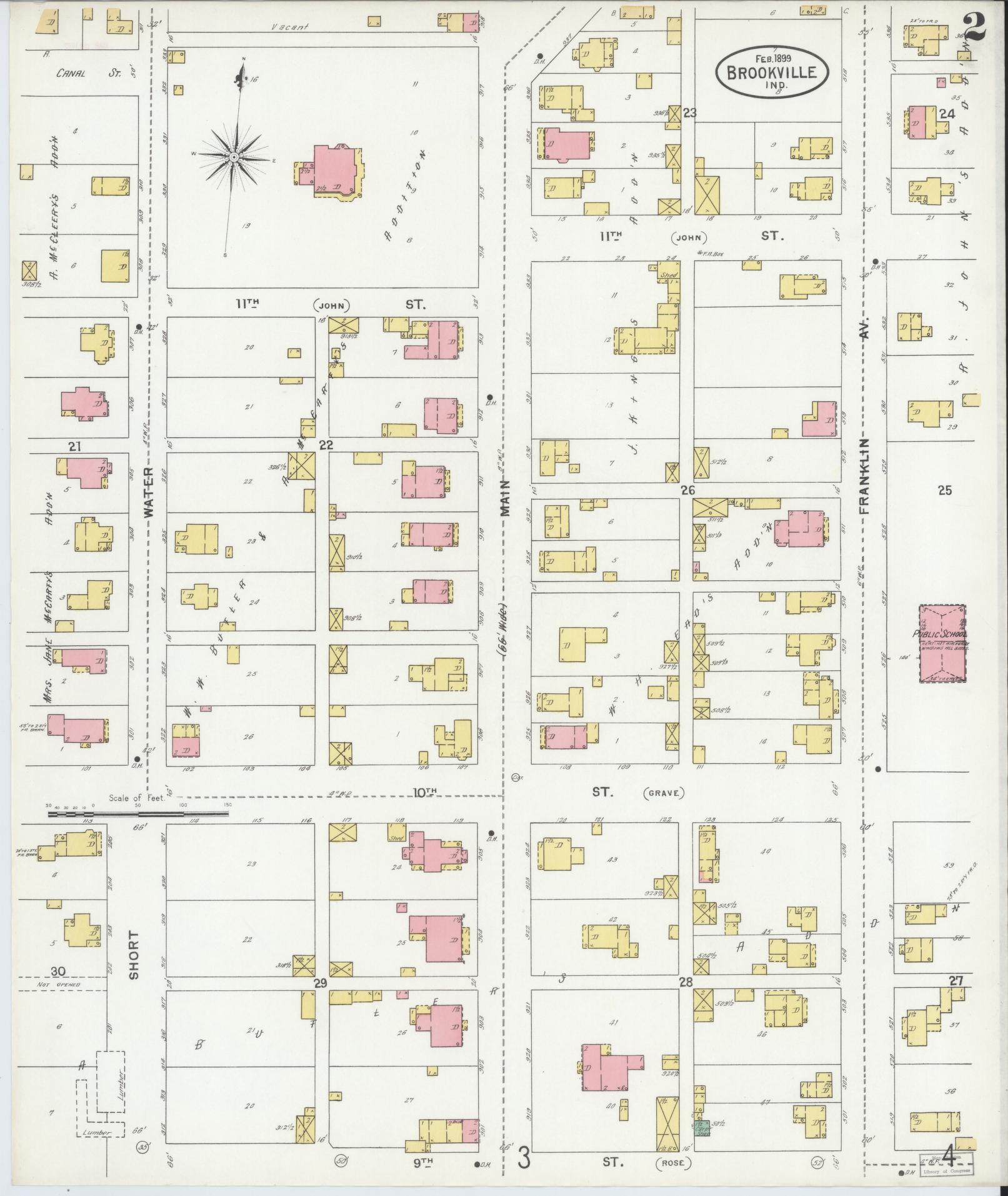 Sanborn Fire Insurance Map from Brookville, Franklin County, Indiana (1899), Sheet #0002 - Complete Map Set gallery image, historic Sanborn map, vintage wall art, Indiana Indiana