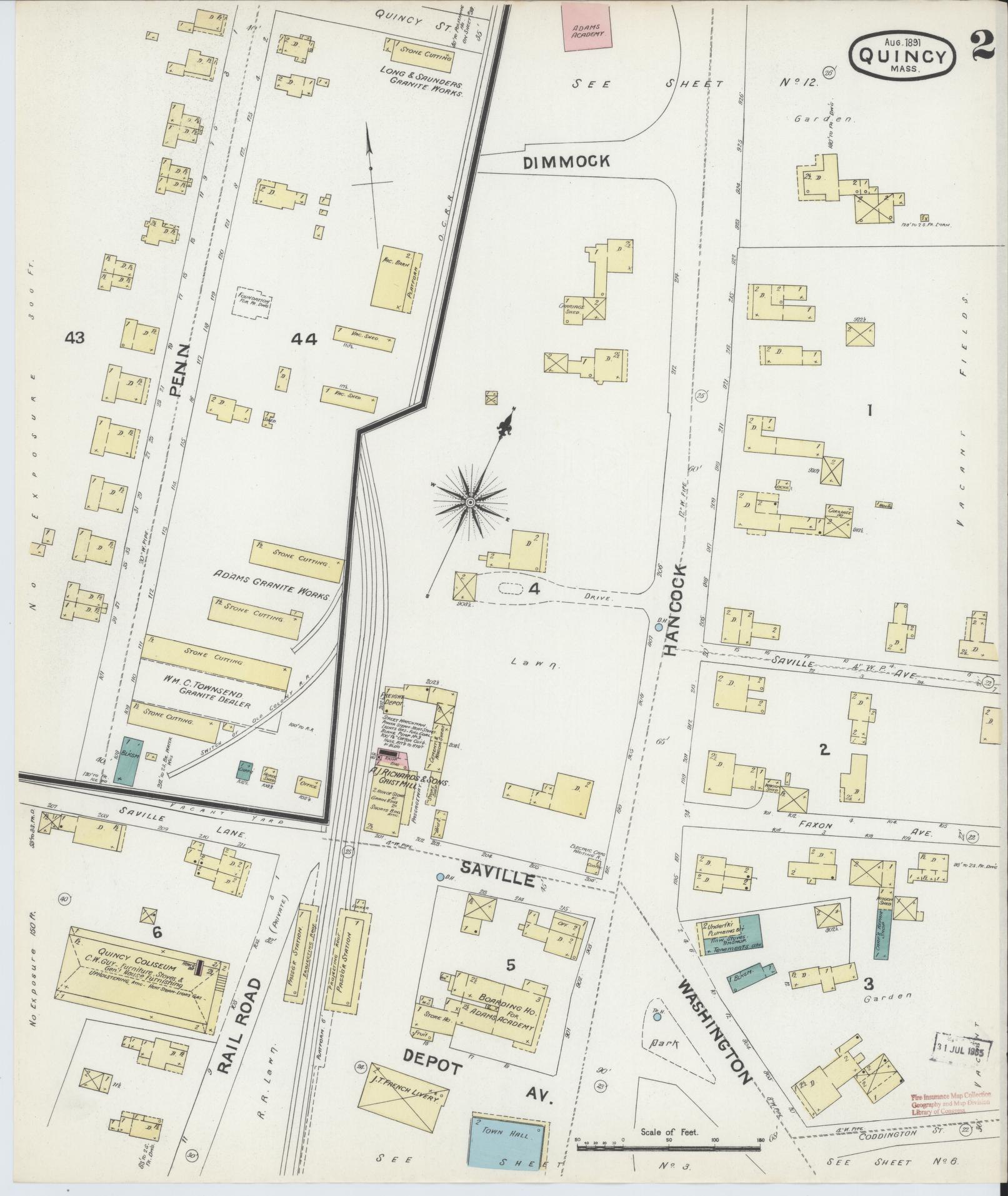 Sanborn Fire Insurance Map from Quincy, Norfolk County, Massachusetts (1891), Sheet #0002 - Complete Map Set gallery image, historic Sanborn map, vintage wall art, Massachusetts Massachusetts