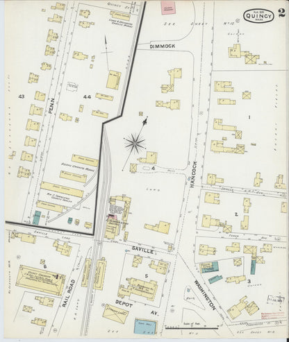 Sanborn Fire Insurance Map from Quincy, Norfolk County, Massachusetts (1891), Sheet #0002 - Complete Map Set gallery image, historic Sanborn map, vintage wall art, Massachusetts Massachusetts