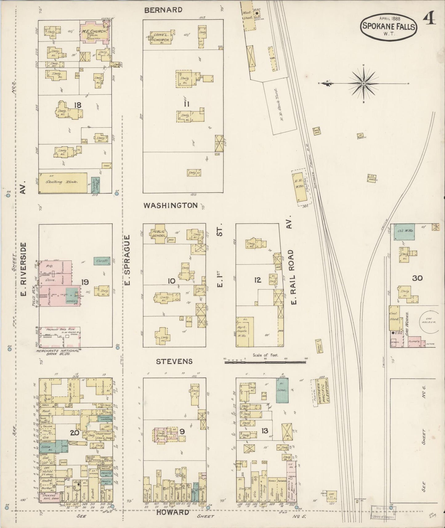 Sanborn Fire Insurance Map from Spokane, Spokane County, Washington (1888), Sheet #0004 - Complete Map Set gallery image, historic Sanborn map, vintage wall art, Washington Washington