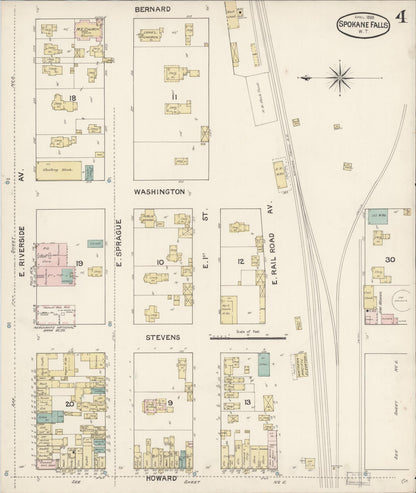 Sanborn Fire Insurance Map from Spokane, Spokane County, Washington (1888), Sheet #0004 - Complete Map Set gallery image, historic Sanborn map, vintage wall art, Washington Washington
