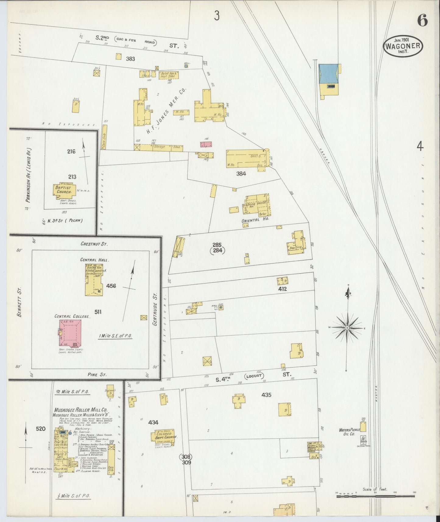 Sanborn Fire Insurance Map from Wagoner, Wagoner County, Oklahoma (1901), Sheet #0006 - Historic Sanborn Fire Insurance Map Print, vintage old map wall art, antique decor, genealogy gift, Oklahoma Oklahoma map