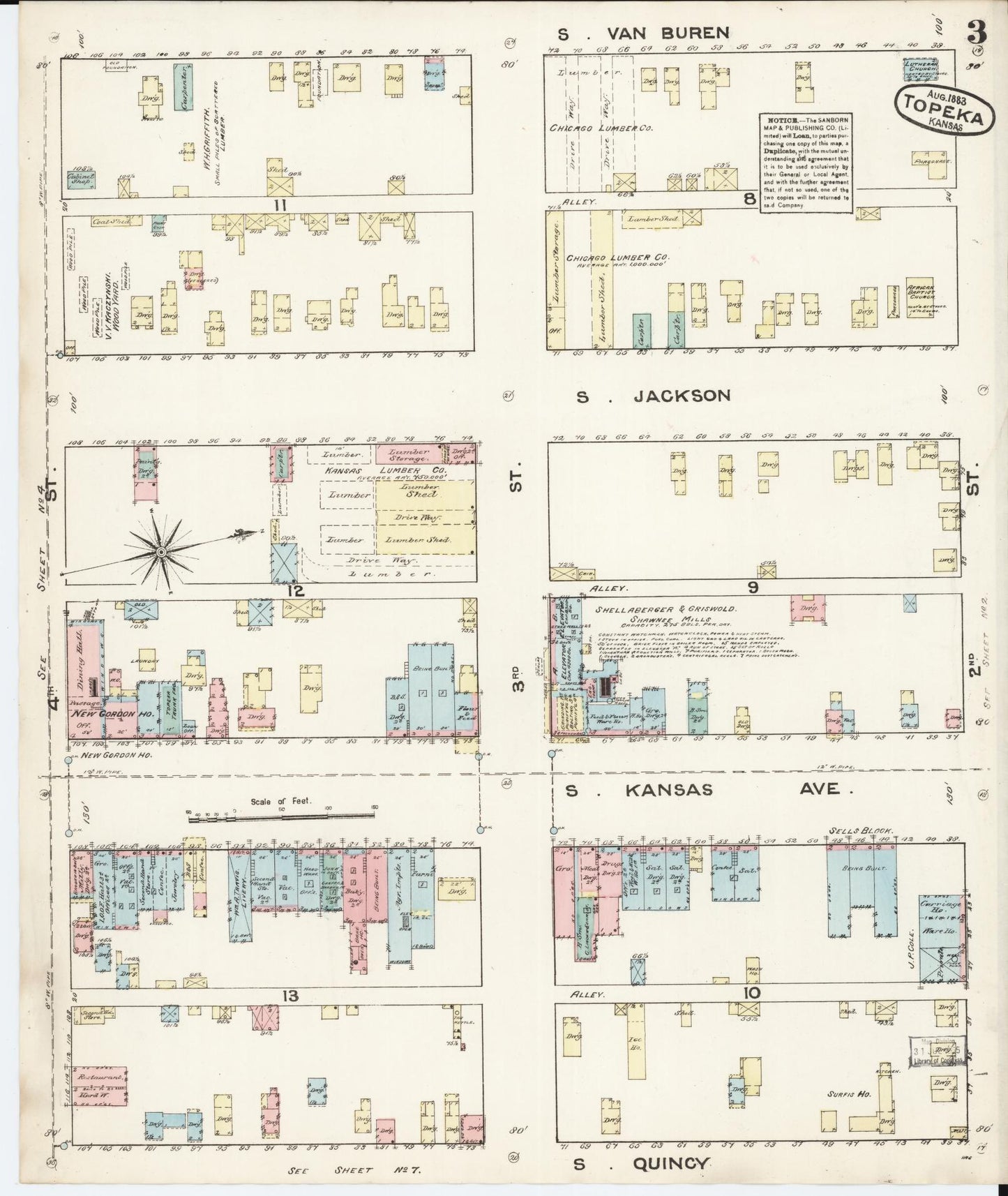 Sanborn Fire Insurance Map from Topeka, Shawnee County, Kansas (1883), Sheet #0003 - Historic Sanborn Fire Insurance Map Print, vintage old map wall art, antique decor, genealogy gift, Kansas Kansas map